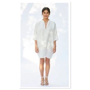 RACHEL CRAVEN GAINES SHORT V-NECK DRESS W/POCKETS WHITE Sz 1 One Size Oversized